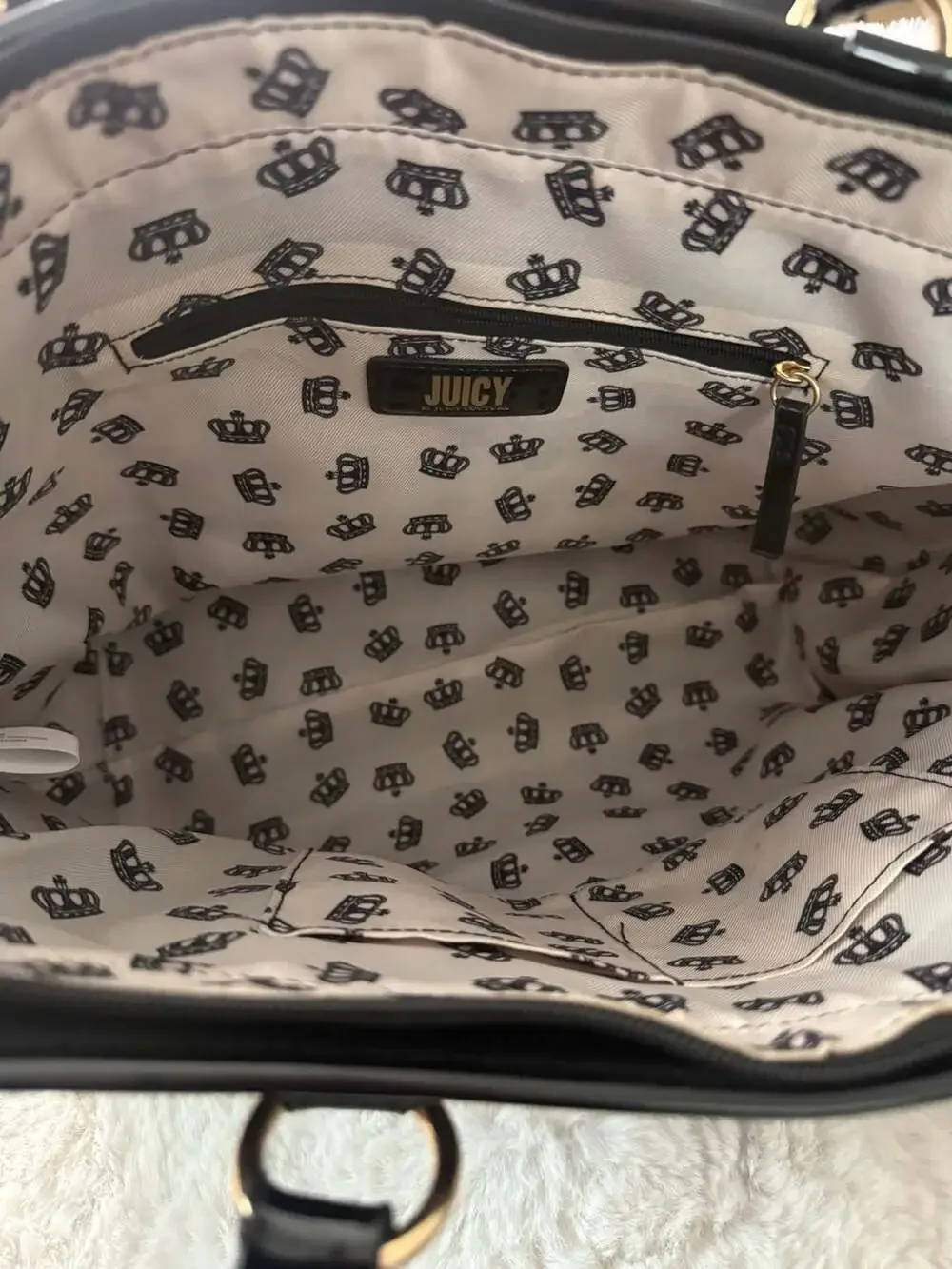 Y2K Juicy Couture Black Debossed Logo Satchel Handbag with Heart Lock Charm